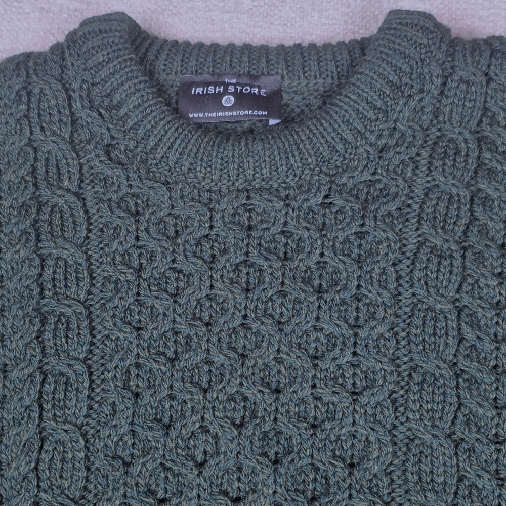 The Irish Store Mens XXL Aran Fisherman Sweater Green 100% Merino Wool Ireland